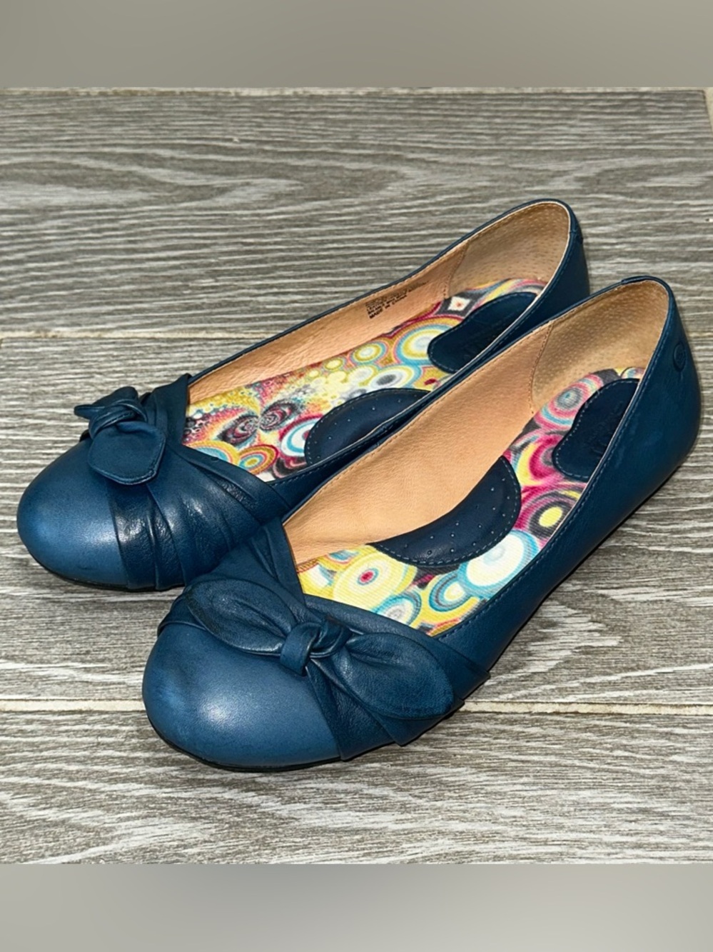 Born Lilly Bow Knot Front Slip On Ballet Flats Navy Leather Comfort Women's 9
